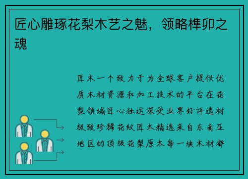 匠心雕琢花梨木艺之魅，领略榫卯之魂